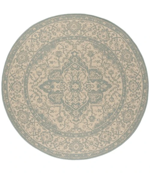 Safavieh Beach House BHS137 Cream / Aqua 6'-7" X 6'-7" Round Area Rug