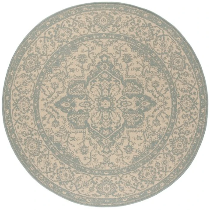 Safavieh Beach House BHS137 Cream / Aqua 6'-7" X 6'-7" Round Area Rug