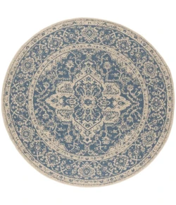 Safavieh Beach House BHS137 Blue / Creme 6'-7" X 6'-7" Round Area Rug