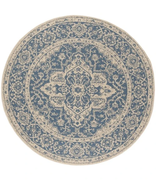 Safavieh Beach House BHS137 Blue / Creme 6'-7" X 6'-7" Round Area Rug