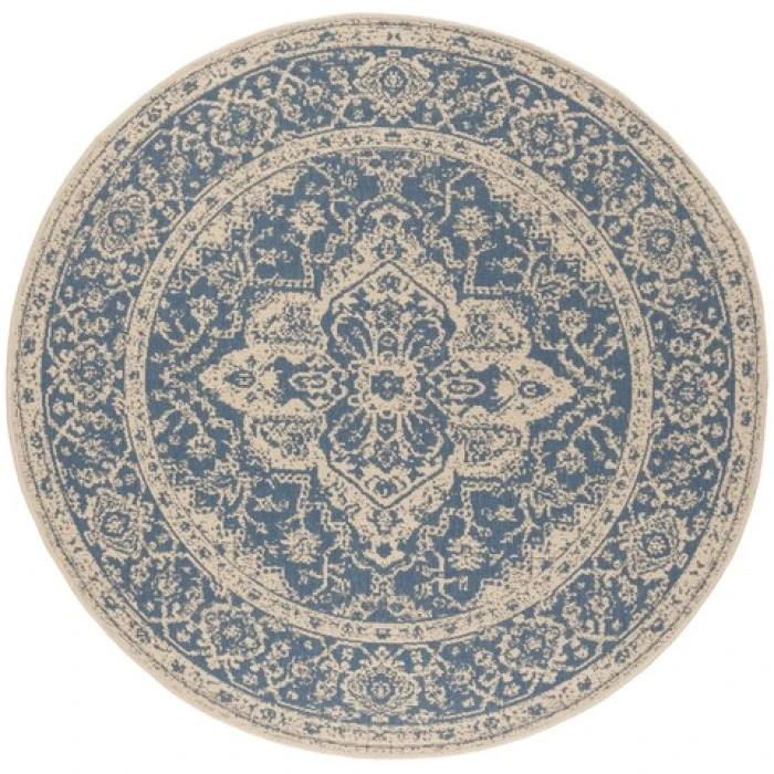 Safavieh Beach House BHS137 Blue / Creme 6'-7" X 6'-7" Round Area Rug