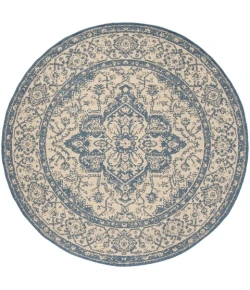 Safavieh Beach House BHS137 Cream / Blue 4' X 4' Round Area Rug