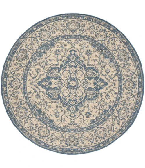 Safavieh Beach House BHS137 Cream / Blue 4' X 4' Round Area Rug