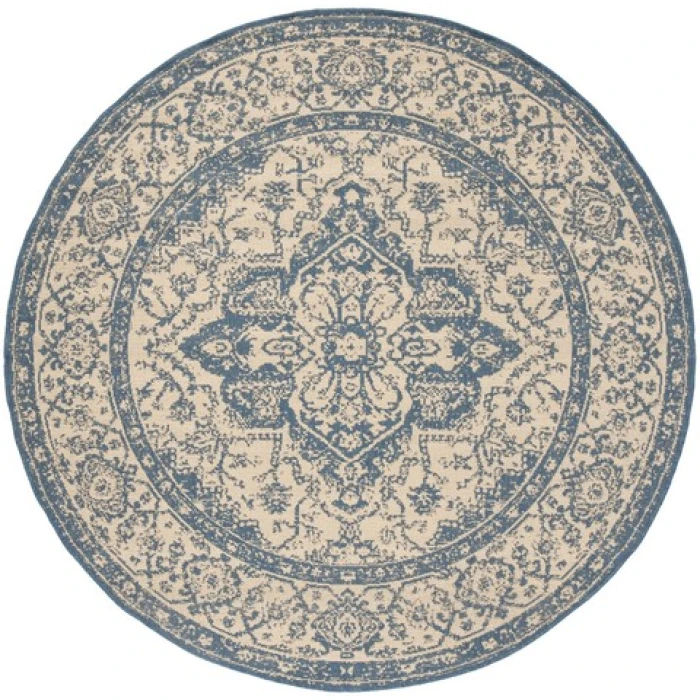 Safavieh Beach House BHS137 Cream / Blue 4' X 4' Round Area Rug
