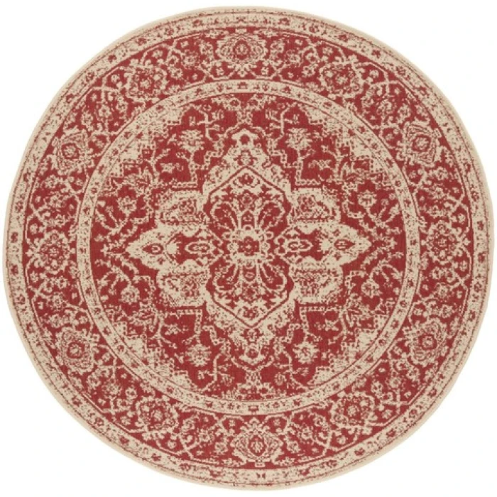 Safavieh Beach House BHS137 Red / Creme 6'-7" X 6'-7" Round Area Rug