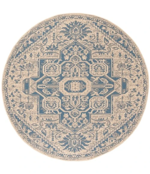 Safavieh Beach House BHS138 Blue / Creme 8' X 8' Round Area Rug