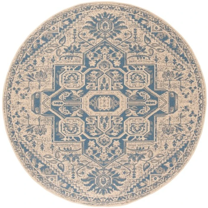 Safavieh Beach House BHS138 Blue / Creme 4' X 4' Round Area Rug