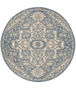 Safavieh Beach House BHS138 Cream / Blue 8' X 8' Round Area Rug