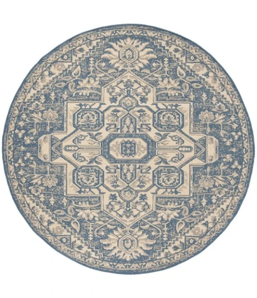 Safavieh Beach House BHS138 Cream / Blue 6'-7" X 6'-7" Round Area Rug