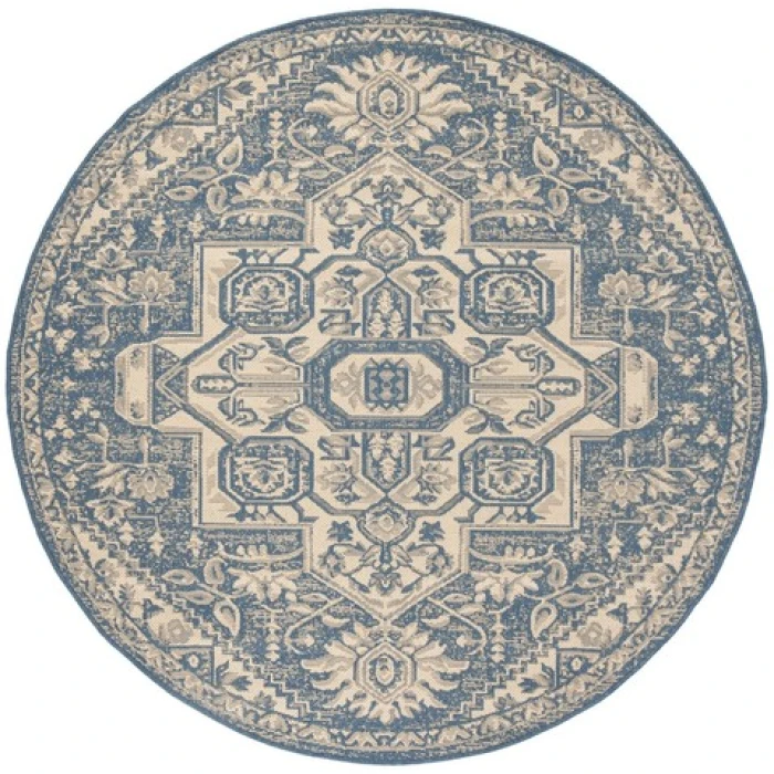 Safavieh Beach House BHS138 Cream / Blue 4' X 4' Round Area Rug