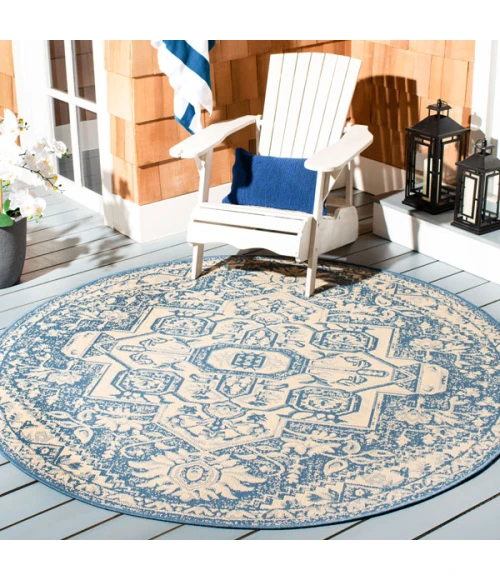 Safavieh Beach House BHS138 Cream / Blue 6'-7" X 6'-7" Round Area Rug