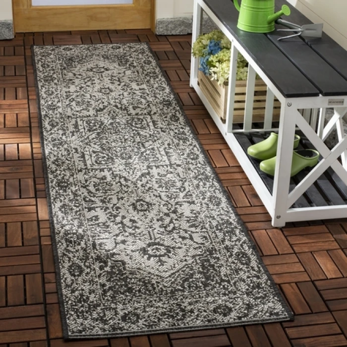 Safavieh Beach House BHS139 Light Grey / Charcoal 2'-2" X 10' Runner Area Rug