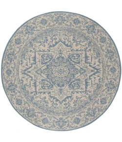 Safavieh Beach House BHS139 Cream / Blue 4' X 4' Round Area Rug