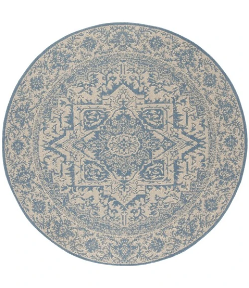 Safavieh Beach House BHS139 Cream / Blue 4' X 4' Round Area Rug