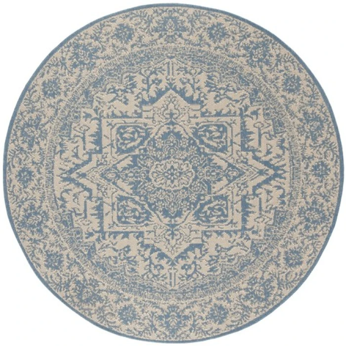 Safavieh Beach House BHS139 Cream / Blue 4' X 4' Round Area Rug
