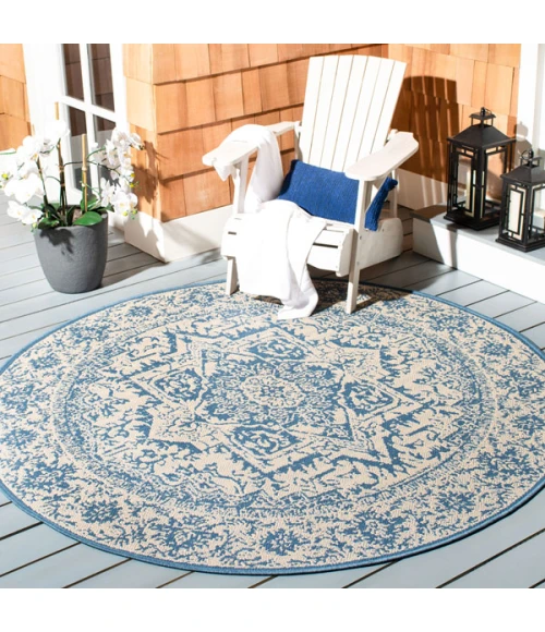 Safavieh Beach House BHS139 Cream / Blue 4' X 4' Round Area Rug