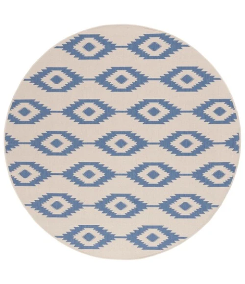 Safavieh Beach House BHS171 Blue / Creme 6'-7" X 6'-7" Round Area Rug