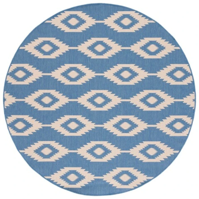 Safavieh Beach House BHS171 Cream / Blue 6'-7" X 6'-7" Round Area Rug