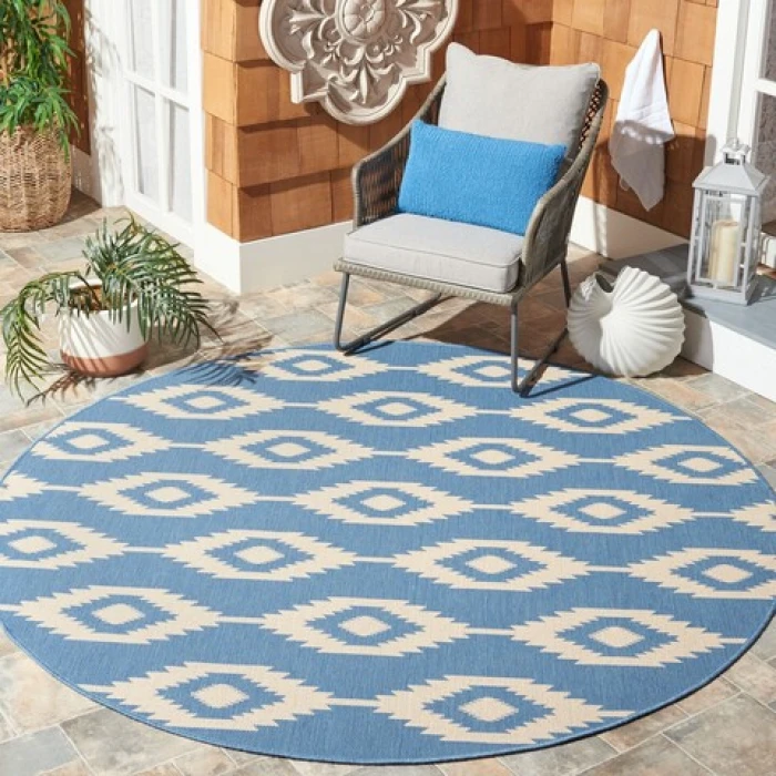 Safavieh Beach House BHS171 Cream / Blue 6'-7" X 6'-7" Round Area Rug