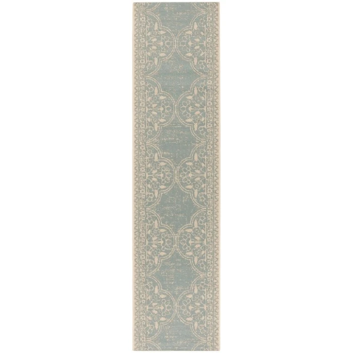 Safavieh Beach House BHS174 Cream / Aqua 2'-2" X 6' Runner Area Rug