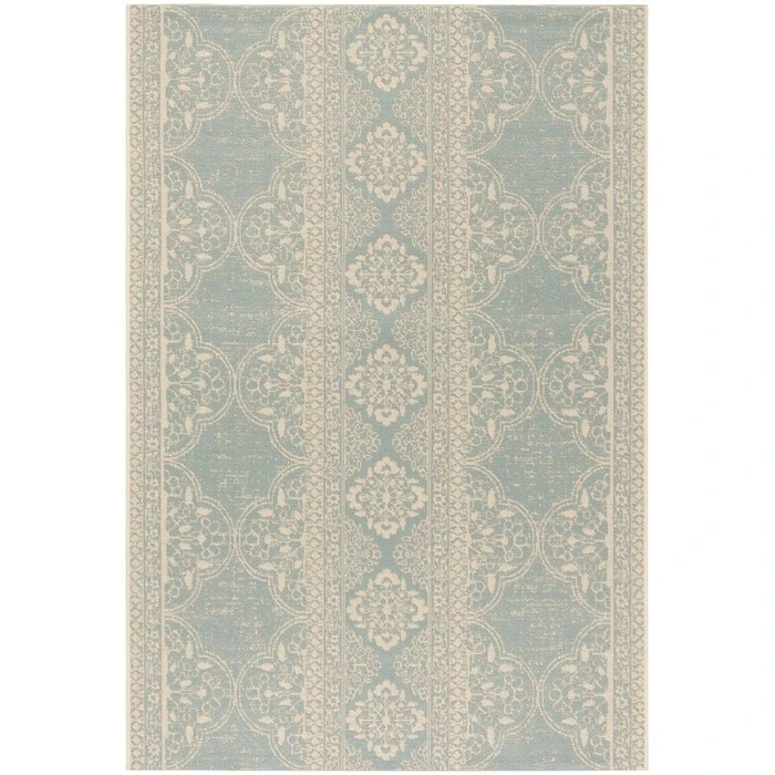 Safavieh Beach House BHS174 Cream / Aqua 6'-7" X 9'-2" Rectangle Area Rug