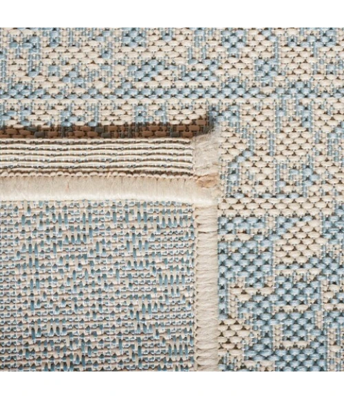 Safavieh Beach House BHS174 Cream / Aqua 4' X 4' Round Area Rug