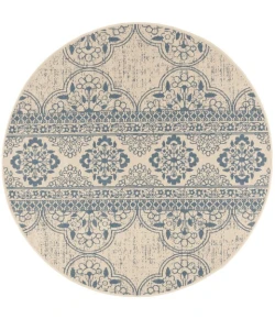 Safavieh Beach House BHS174 Blue / Creme 6'-7" X 6'-7" Round Area Rug