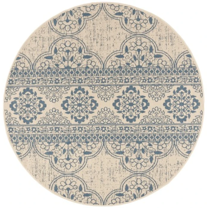 Safavieh Beach House BHS174 Blue / Creme 6'-7" X 6'-7" Round Area Rug