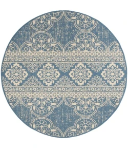 Safavieh Beach House BHS174 Cream / Blue 6'-7" X 6'-7" Round Area Rug