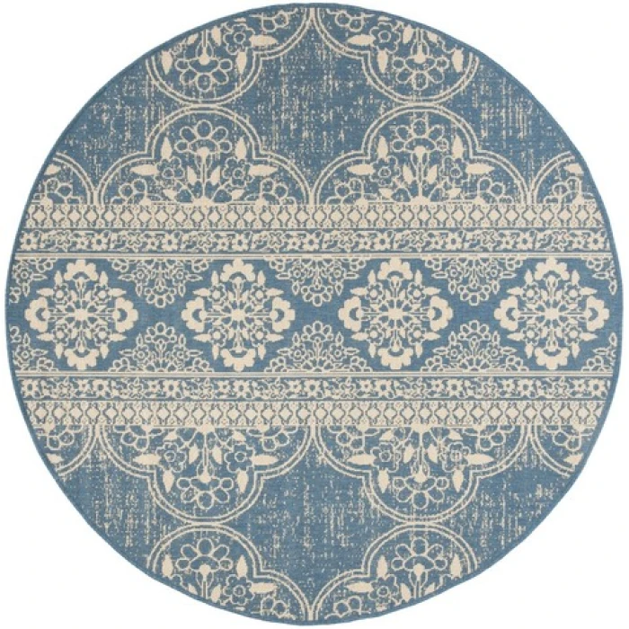 Safavieh Beach House BHS174 Cream / Blue 6'-7" X 6'-7" Round Area Rug