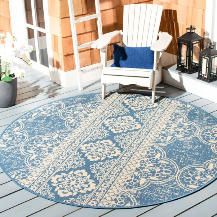 Safavieh Beach House BHS174 Cream / Blue 6'-7" X 6'-7" Round Area Rug
