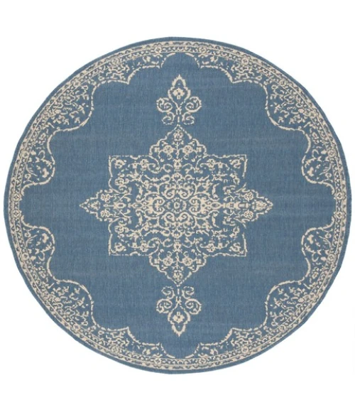 Safavieh Beach House BHS180 Cream / Blue 6'-7" X 6'-7" Round Area Rug