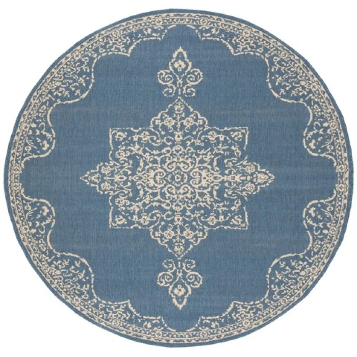 Safavieh Beach House BHS180 Cream / Blue 6'-7" X 6'-7" Round Area Rug