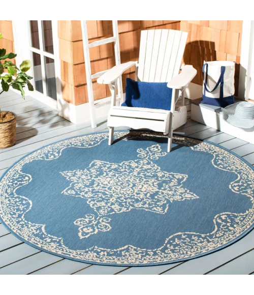 Safavieh Beach House BHS180 Cream / Blue 6'-7" X 6'-7" Round Area Rug