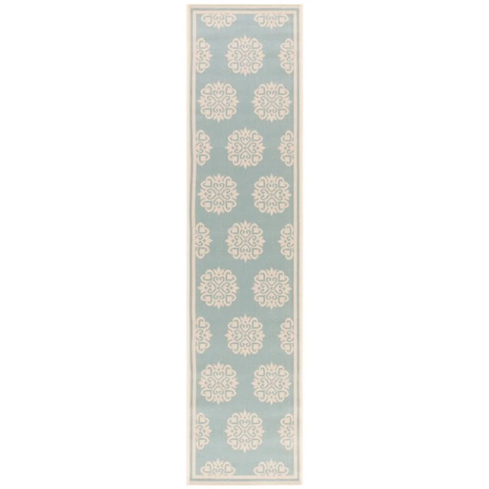 Safavieh Beach House BHS181 Aqua / Cream 2'-2" X 10' Runner Area Rug