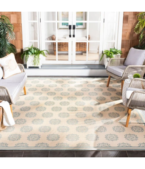 Safavieh Beach House BHS181 Cream / Aqua 3' X 5' Rectangle Area Rug