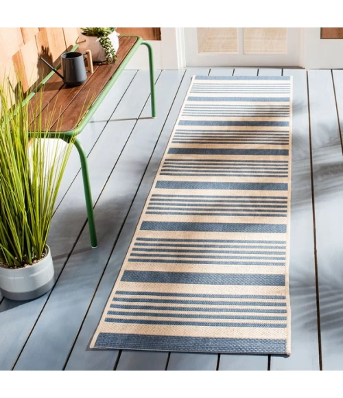 Safavieh Beach House BHS222 Beige / Blue 2'-2" X 12' Runner Area Rug