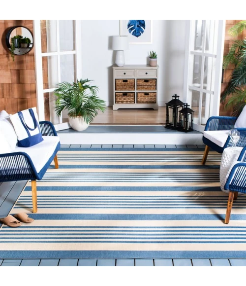Safavieh Beach House BHS222 Beige / Blue 6'-7" X 6'-7" Square Area Rug