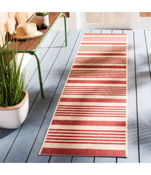 Safavieh Beach House BHS222 Beige / Red 2'-2" X 12' Runner Area Rug