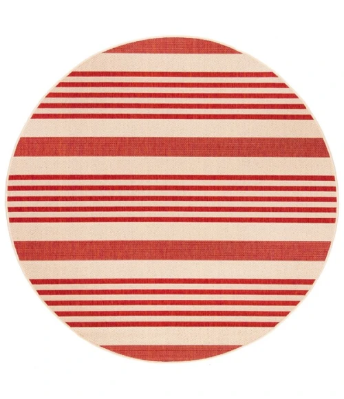 Safavieh Beach House BHS222 Beige / Red 6'-7" X 6'-7" Round Area Rug