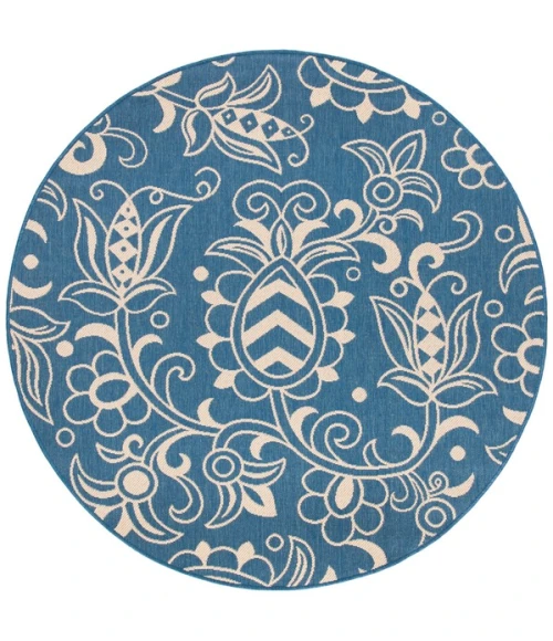Safavieh Beach House BHS246 Blue / Beige 6'-7" X 6'-7" Round Area Rug