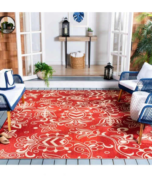 Safavieh Beach House BHS246 Red / Beige 5'-3" X 7'-6" Rectangle Area Rug