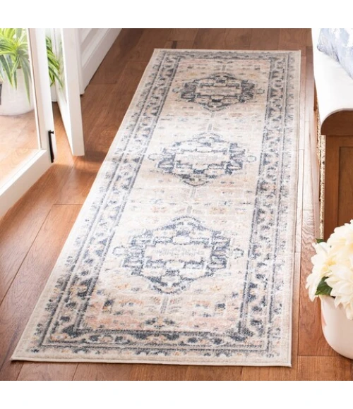 Safavieh Blair Washable BLR200 Beige / Navy 2'-2" X 8' Runner Area Rug