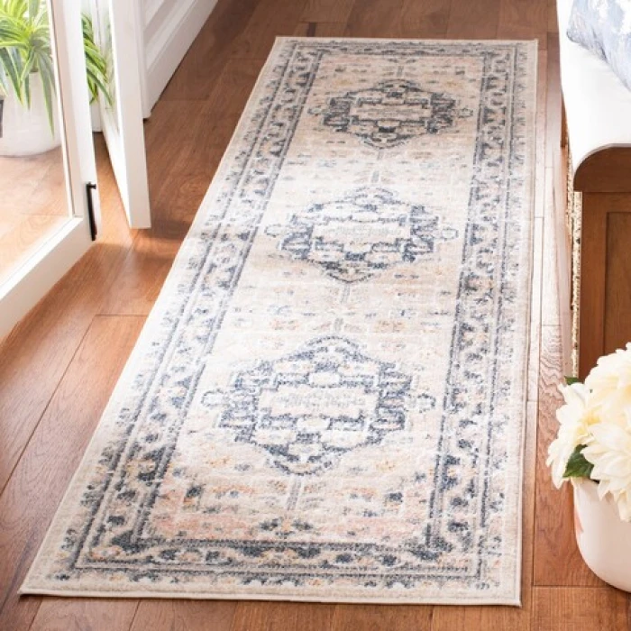 Safavieh Blair Washable BLR200 Beige / Navy 2'-2" X 8' Runner Area Rug