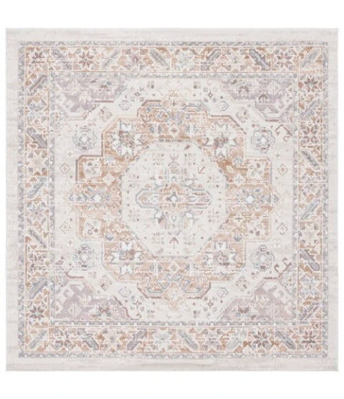Safavieh Blair Washable BLR202 Beige / Rust 6'-7" X 6'-7" Square Area Rug