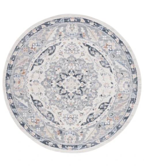 Safavieh Blair Washable BLR204 Beige / Grey Navy 6'-7" X 6'-7" Round Area Rug