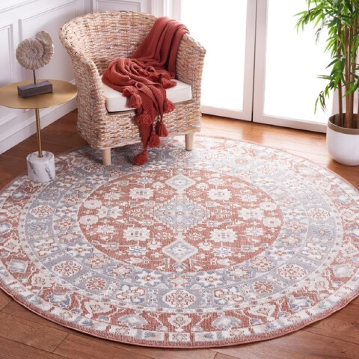 Safavieh Blair Washable BLR206 Rose / Grey 6'-7" X 6'-7" Round Area Rug