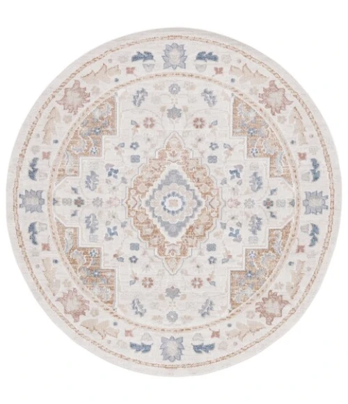 Safavieh Blair Washable BLR214 Beige / Rust 6'-7" X 6'-7" Round Area Rug
