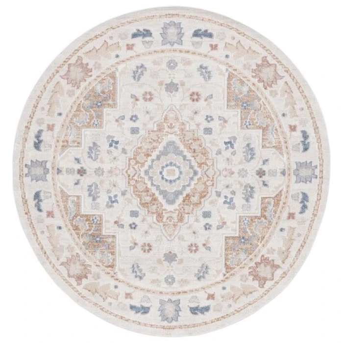 Safavieh Blair Washable BLR214 Beige / Rust 6'-7" X 6'-7" Round Area Rug