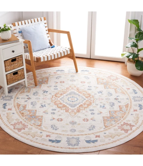 Safavieh Blair Washable BLR214 Beige / Rust 6'-7" X 6'-7" Round Area Rug